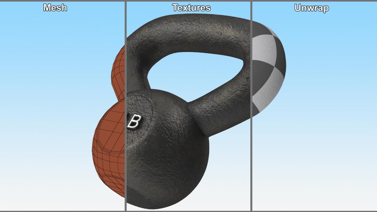 3D Wide Handle Iron Kettle Bell 20lb model