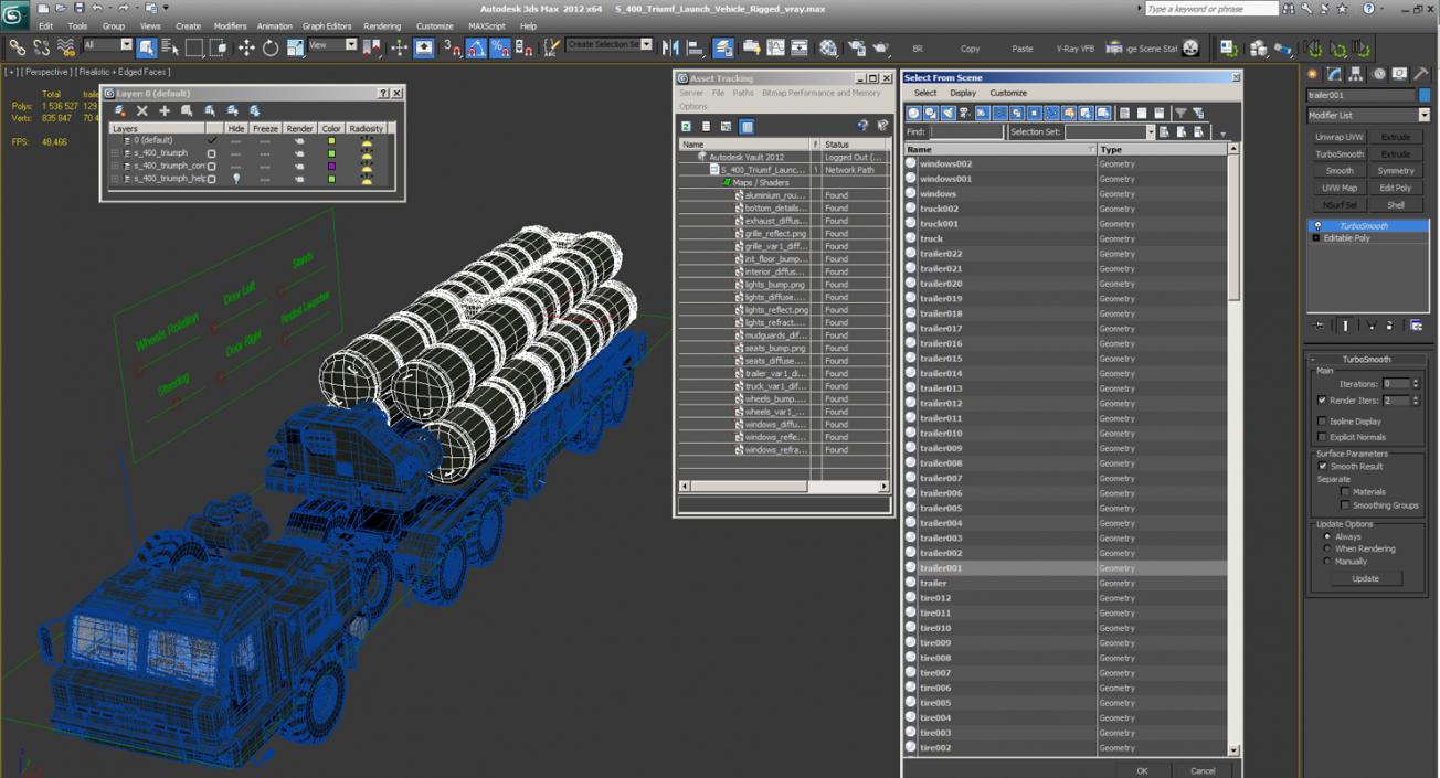 S-400 Triumf Launch Vehicle Rigged 3D model