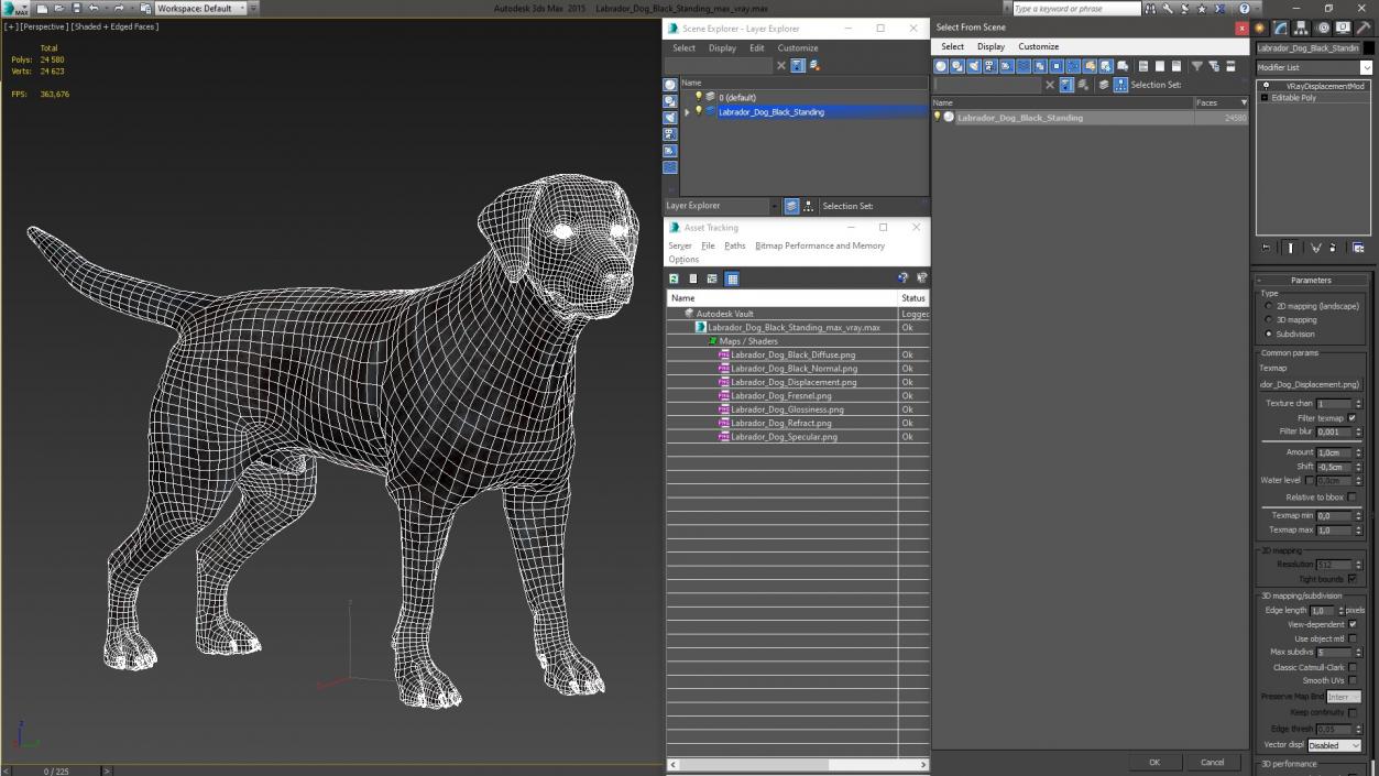 Labrador Dog Black Standing 3D