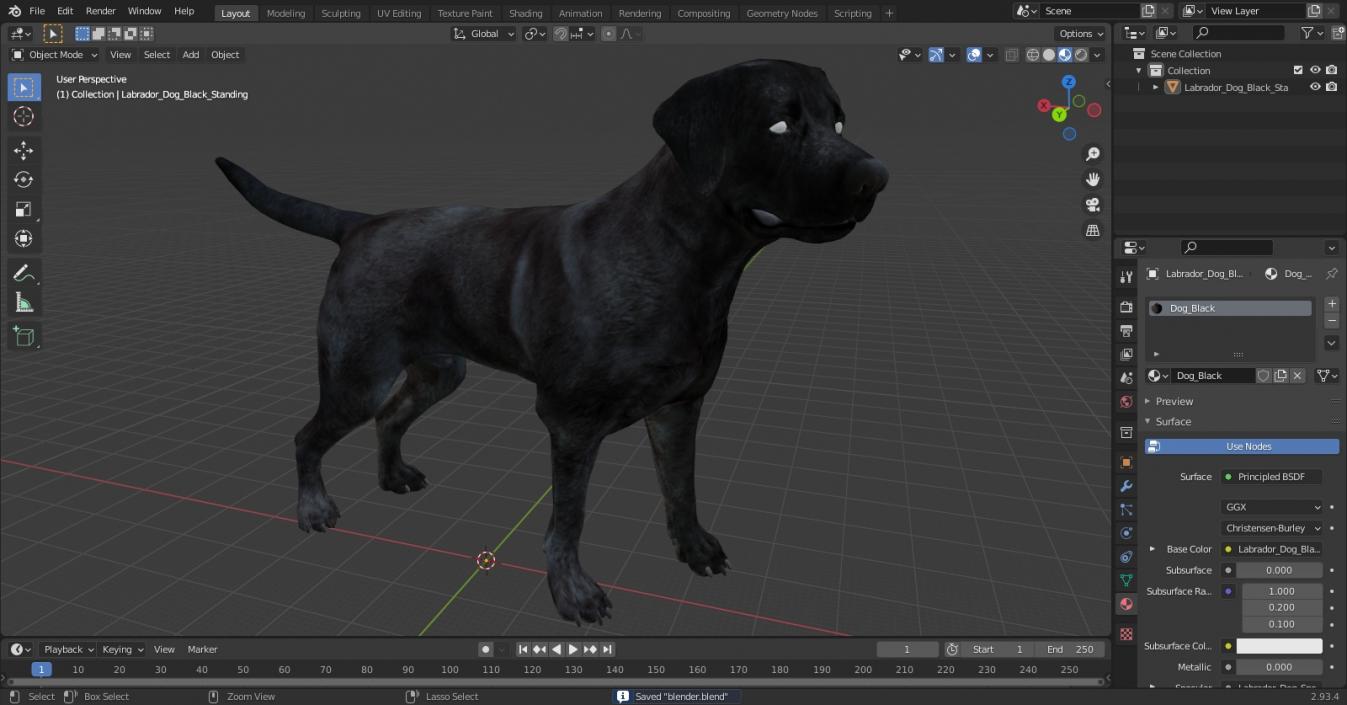 Labrador Dog Black Standing 3D