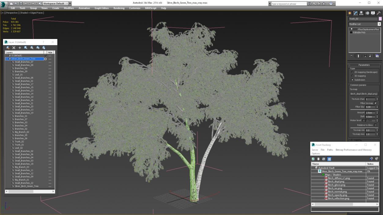 3D Silver Birch Green Tree model