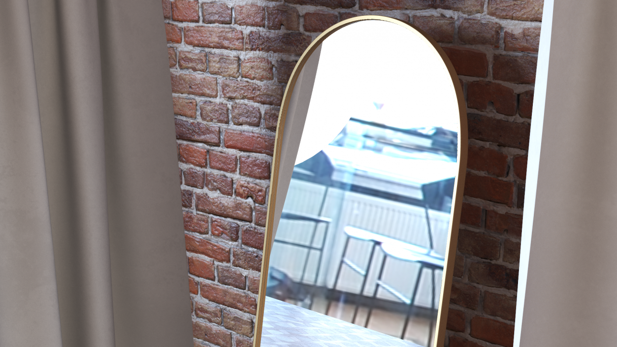 Standing Mirror Golden 3D