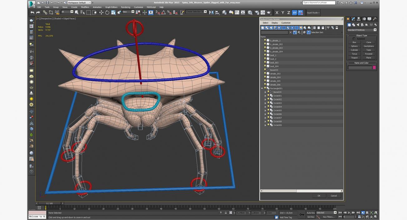 Spiny Orb Weaver Spider Rigged with Fur 3D model