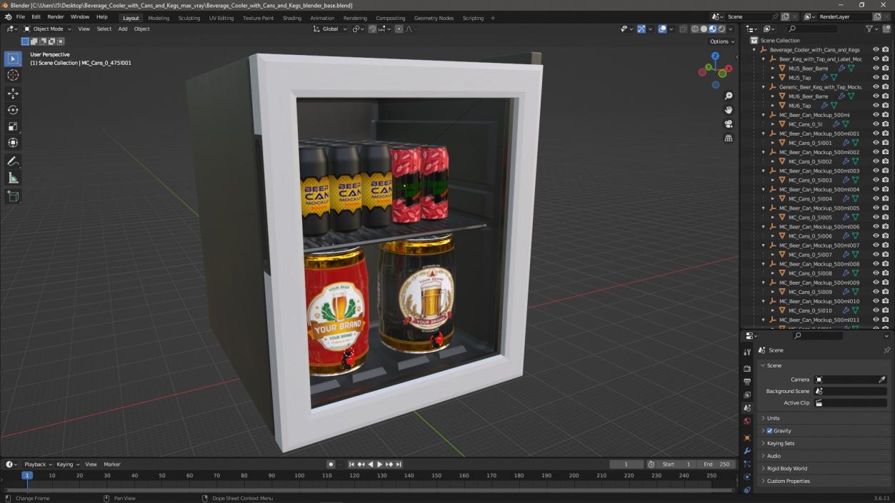 Beverage Cooler with Cans and Kegs 3D model