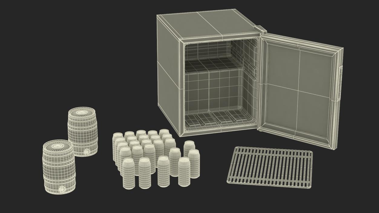 Beverage Cooler with Cans and Kegs 3D model