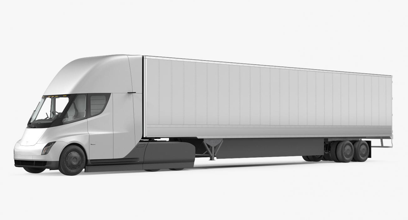 3D model Tesla Semi Truck with Trailer Simple Interior