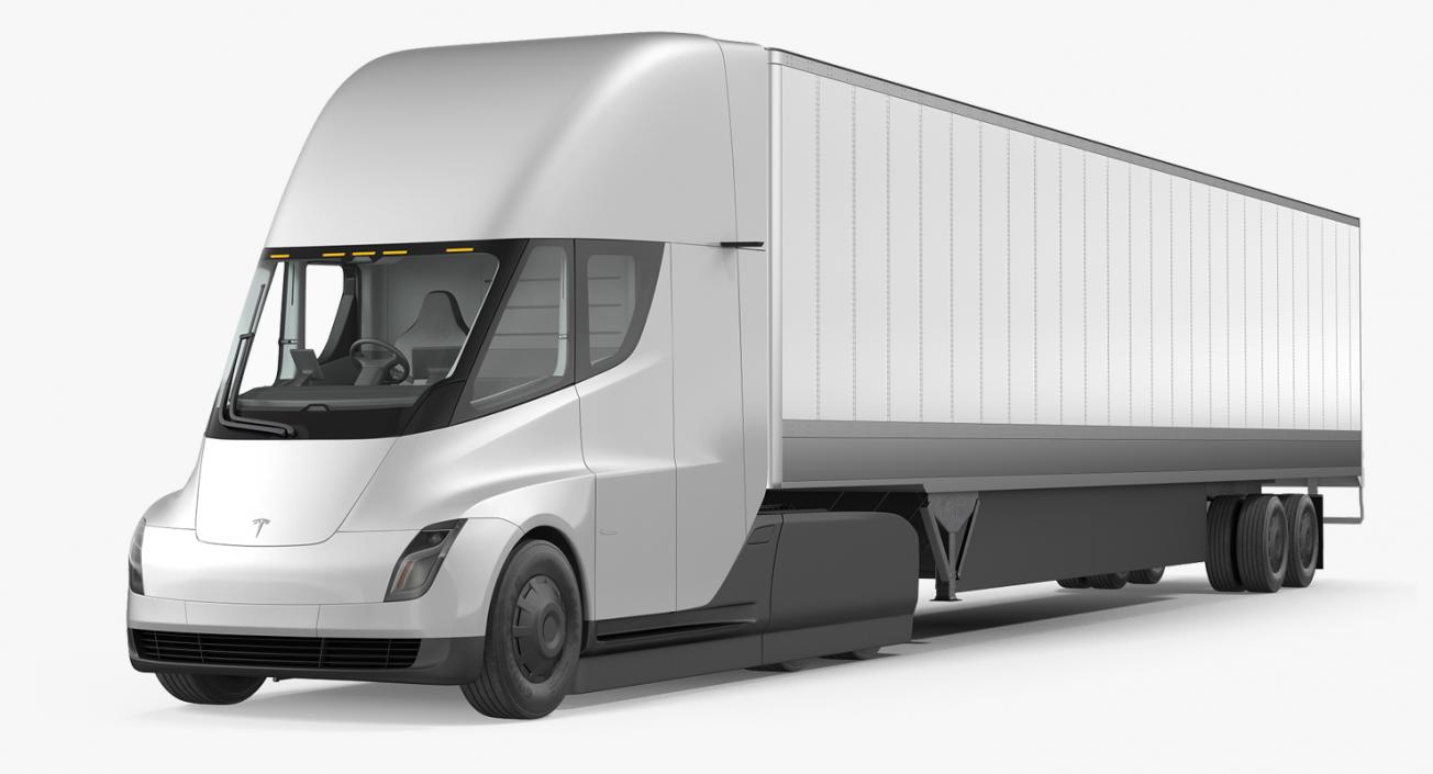 3D model Tesla Semi Truck with Trailer Simple Interior