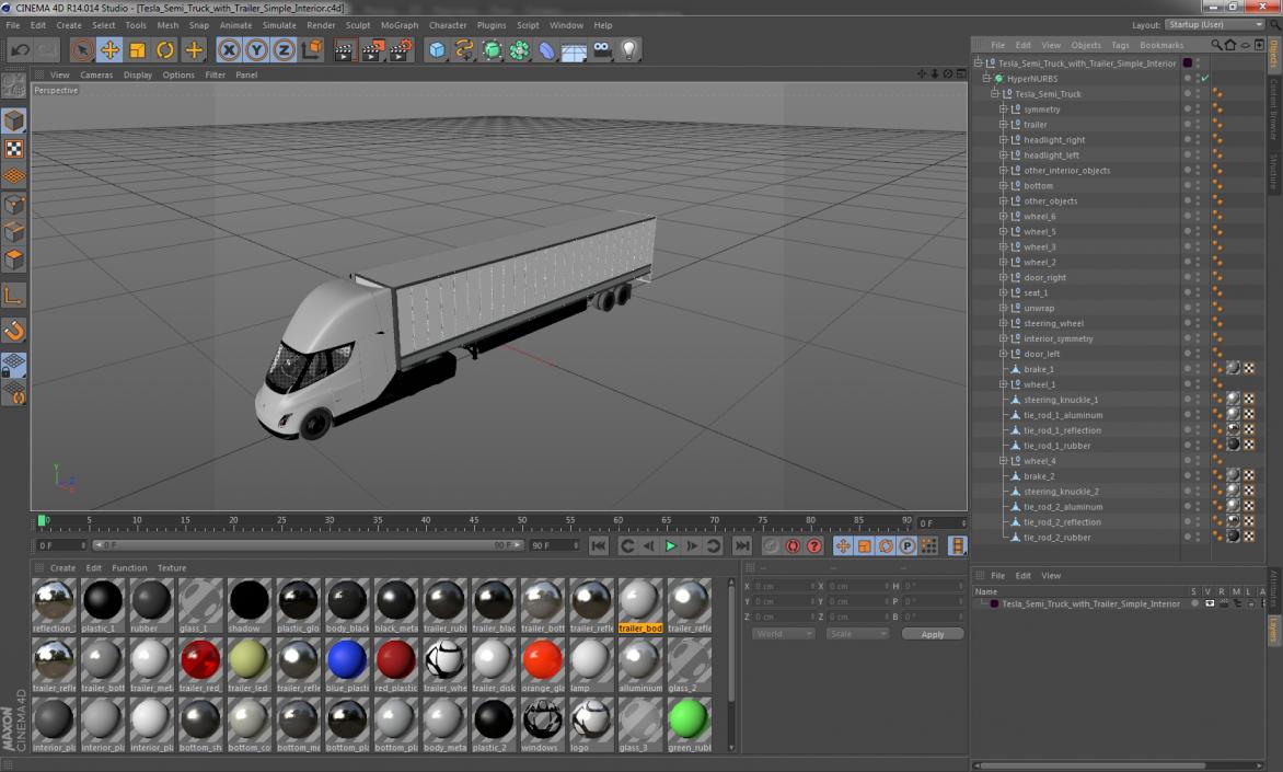 3D model Tesla Semi Truck with Trailer Simple Interior