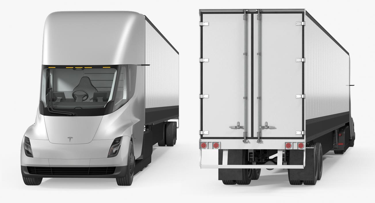 3D model Tesla Semi Truck with Trailer Simple Interior