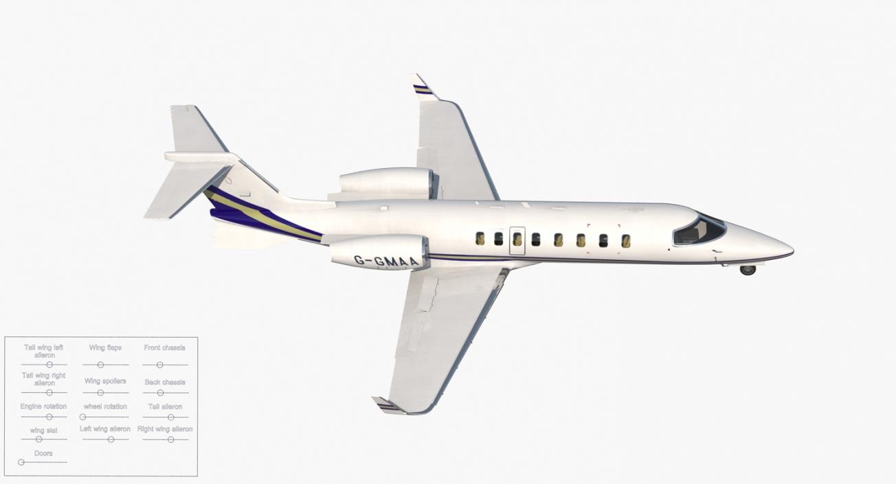 3D Business Jet Bombardier Learjet 45 Rigged