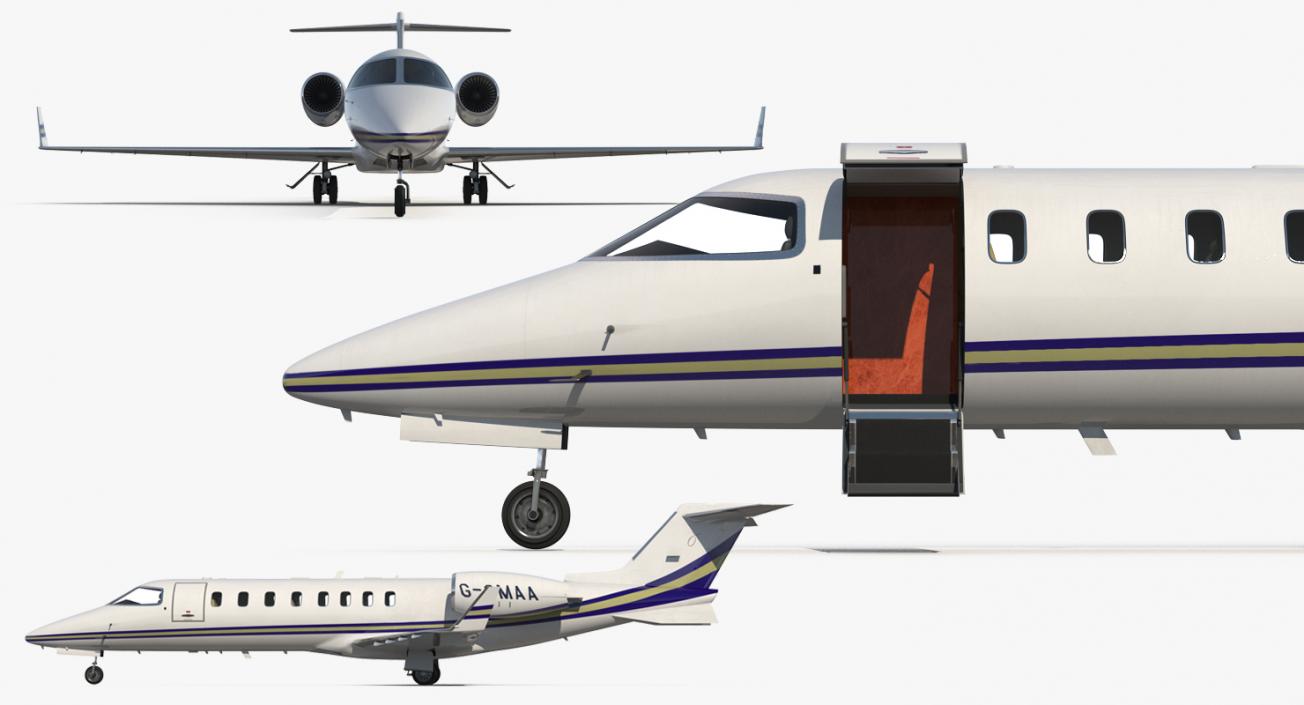 3D Business Jet Bombardier Learjet 45 Rigged