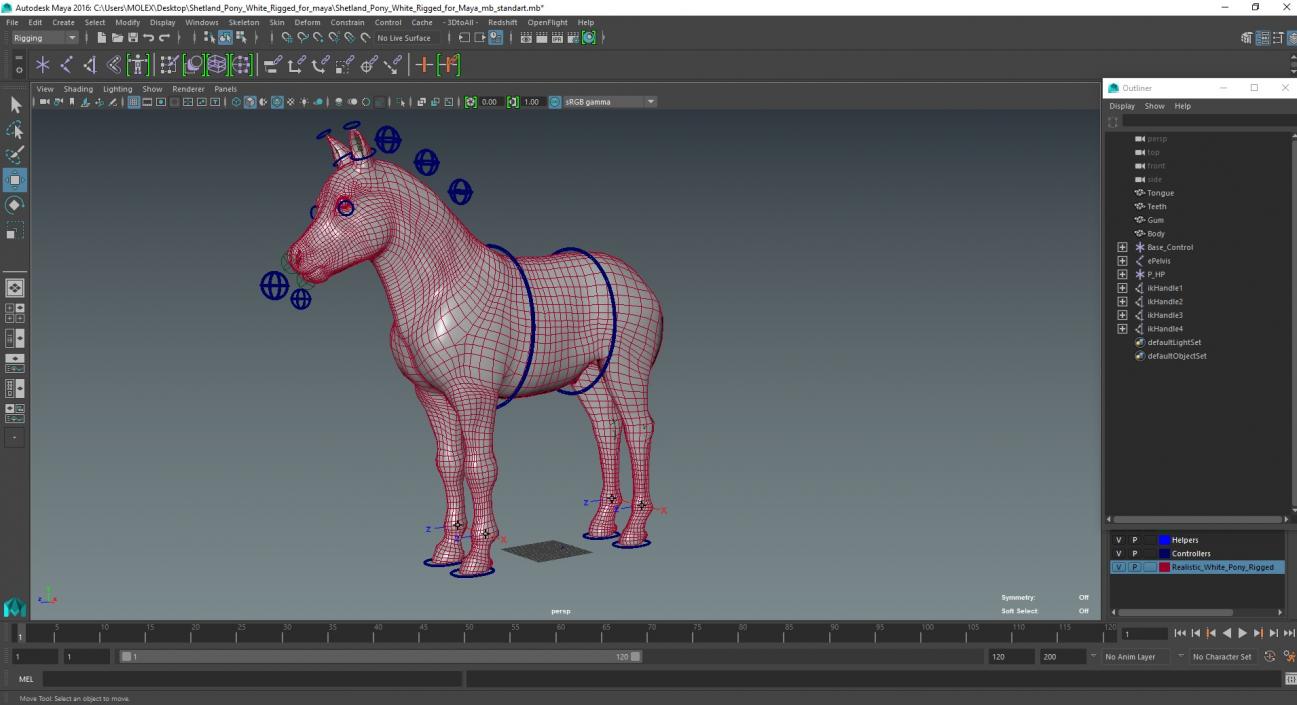 3D model Shetland Pony White Rigged for Maya