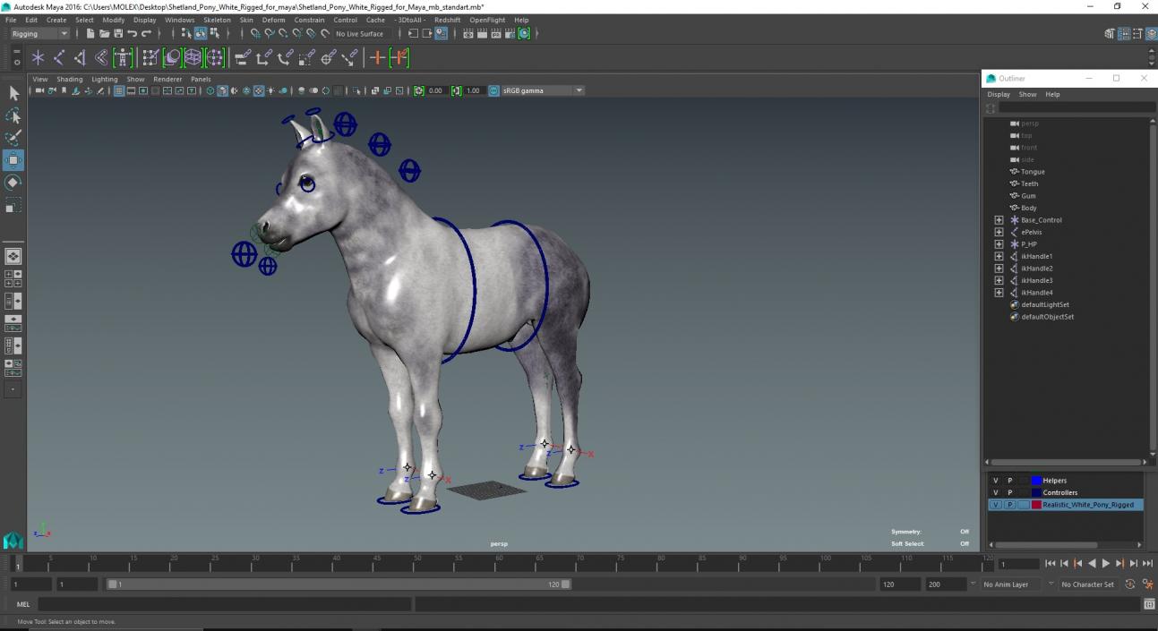 3D model Shetland Pony White Rigged for Maya