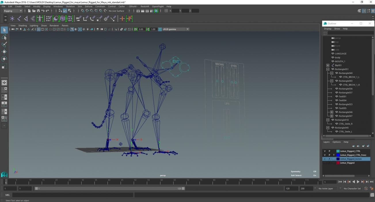 3D Lemur Rigged for Maya