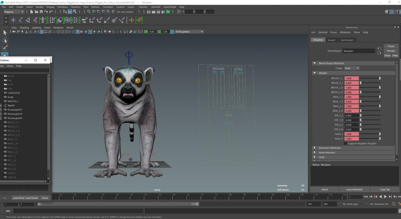 3D Lemur Rigged for Maya