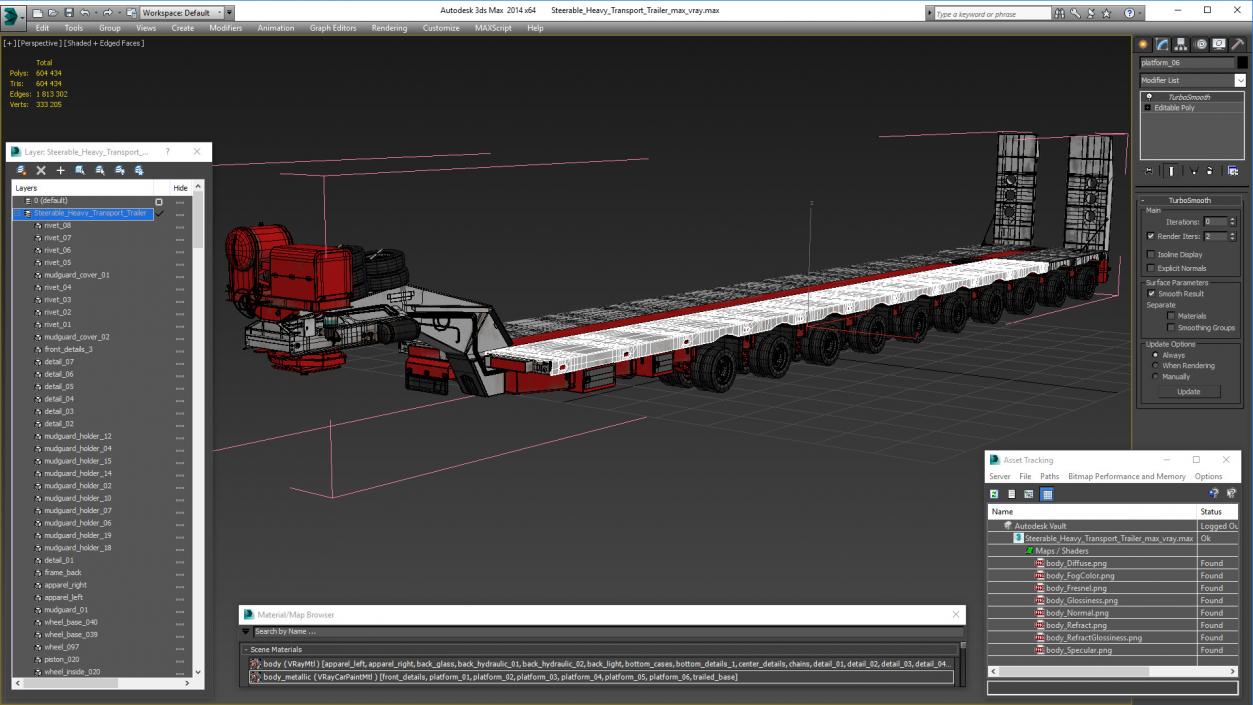 3D Steerable Heavy Transport Trailer model