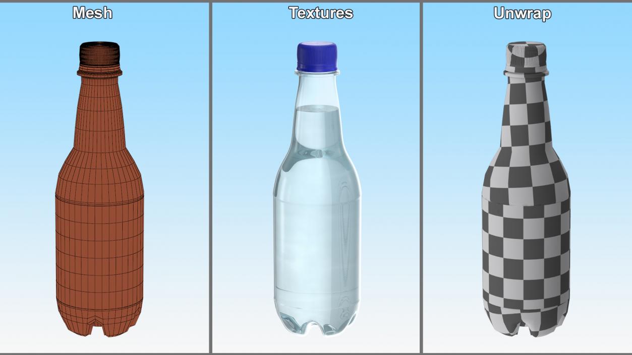 3D Small Plastic Blue Water Bottle