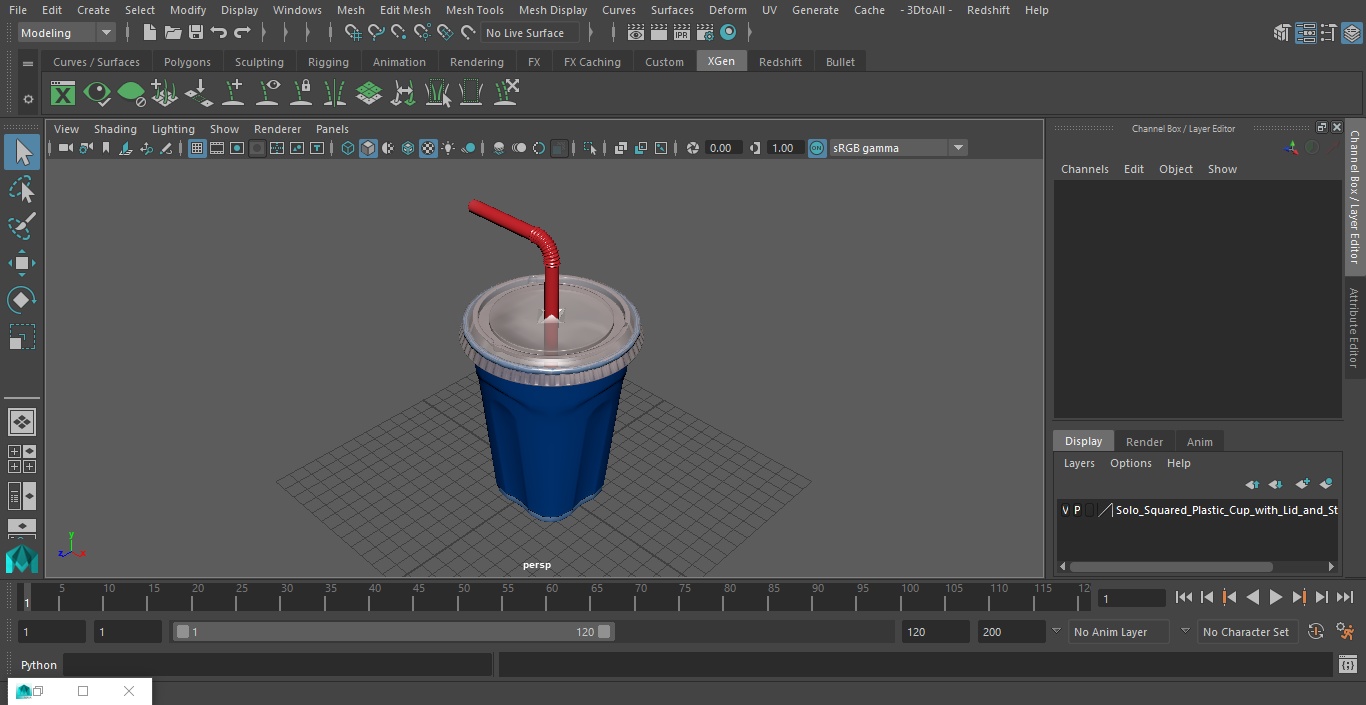 3D Solo Squared Plastic Cup with Lid and Straw Blue model