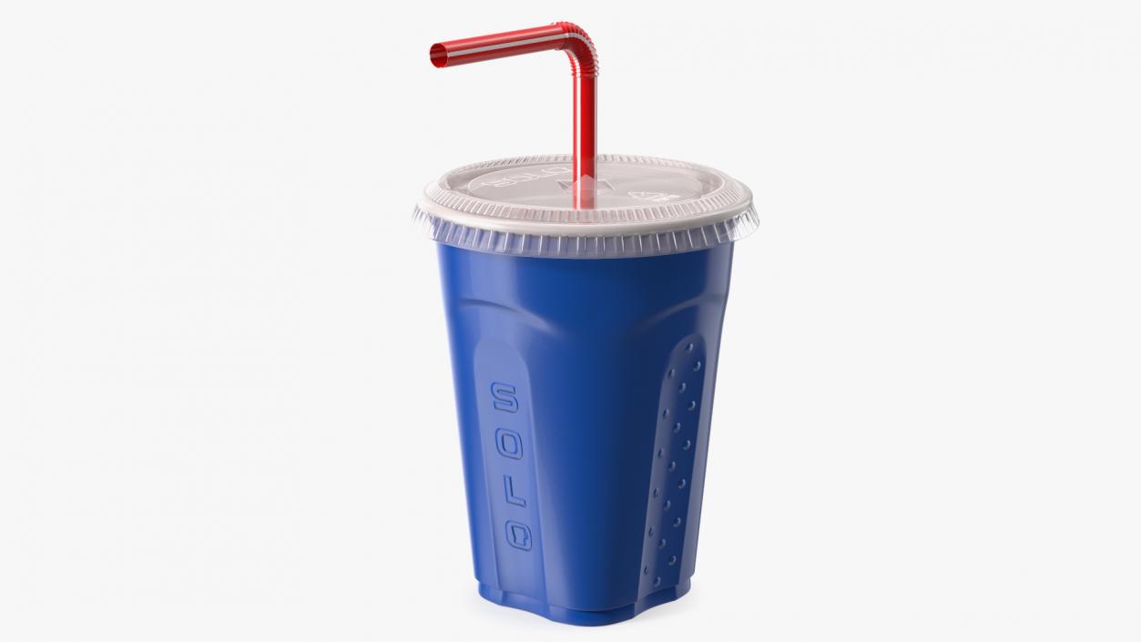 3D Solo Squared Plastic Cup with Lid and Straw Blue model