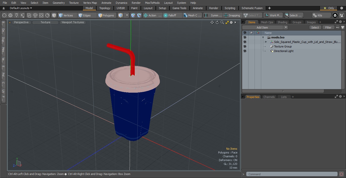 3D Solo Squared Plastic Cup with Lid and Straw Blue model