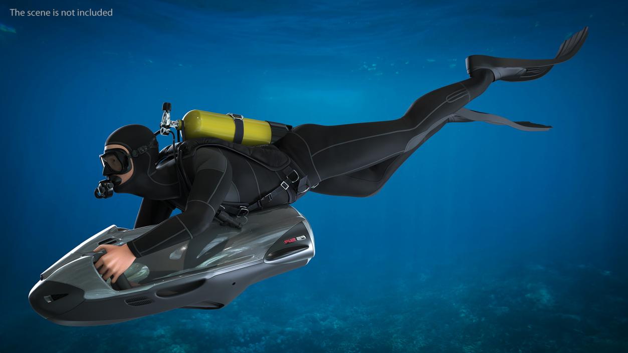 Diver with Seabob F5SR Personal Watercraft Rigged 3D model