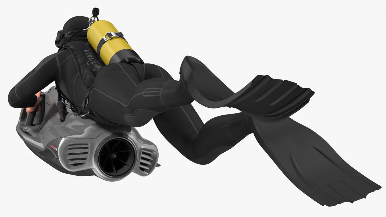 Diver with Seabob F5SR Personal Watercraft Rigged 3D model