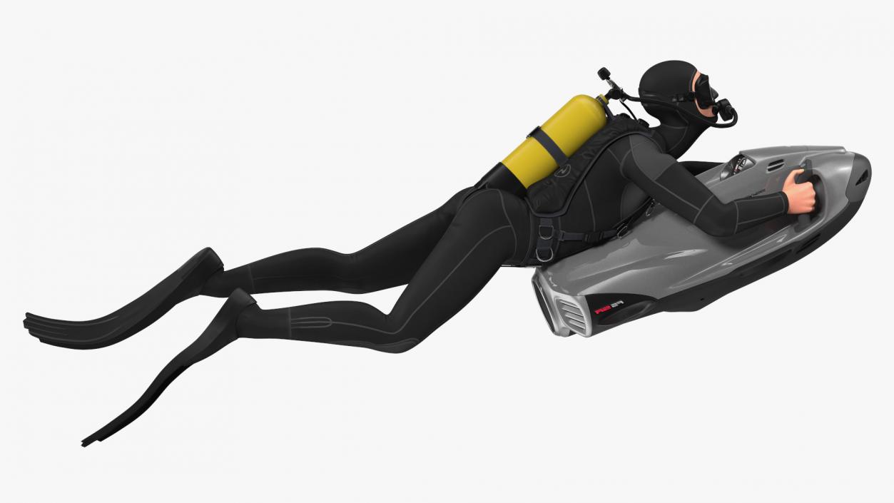 Diver with Seabob F5SR Personal Watercraft Rigged 3D model