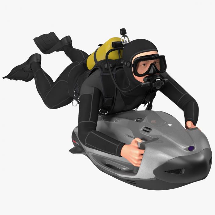 3D Diver with Seabob F5SR Personal Watercraft Rigged for Cinema 4D model