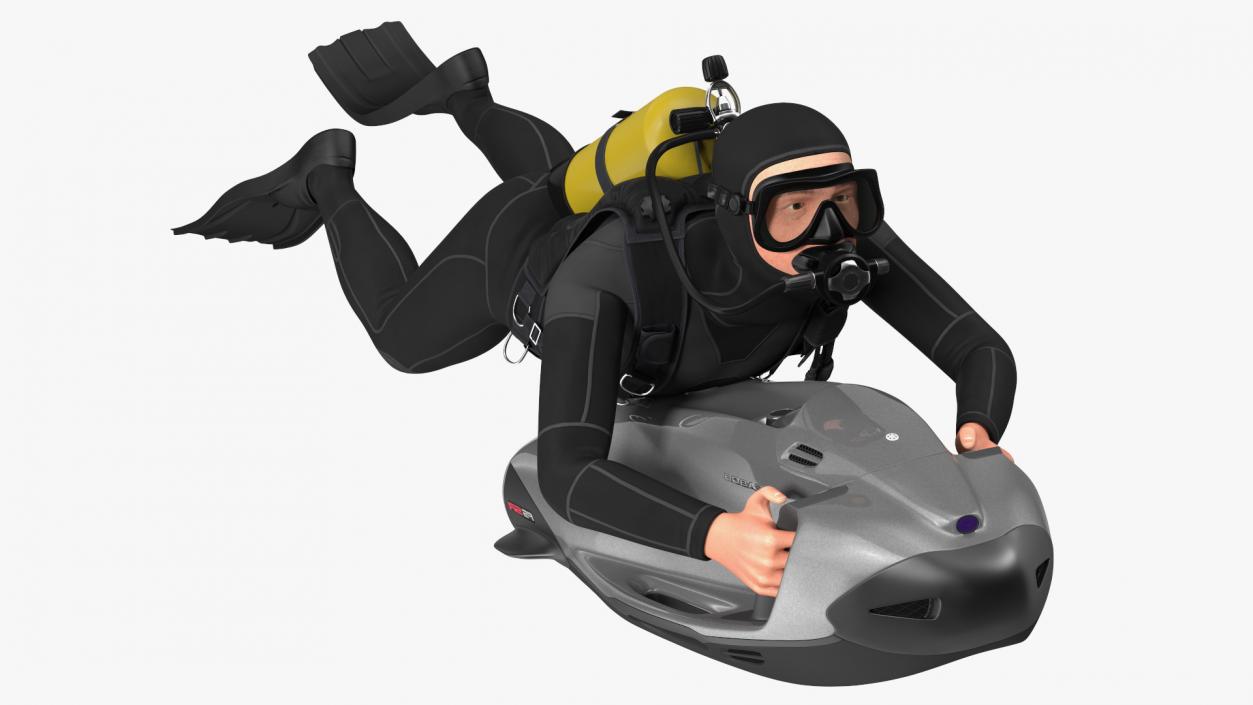 Diver with Seabob F5SR Personal Watercraft Rigged 3D model