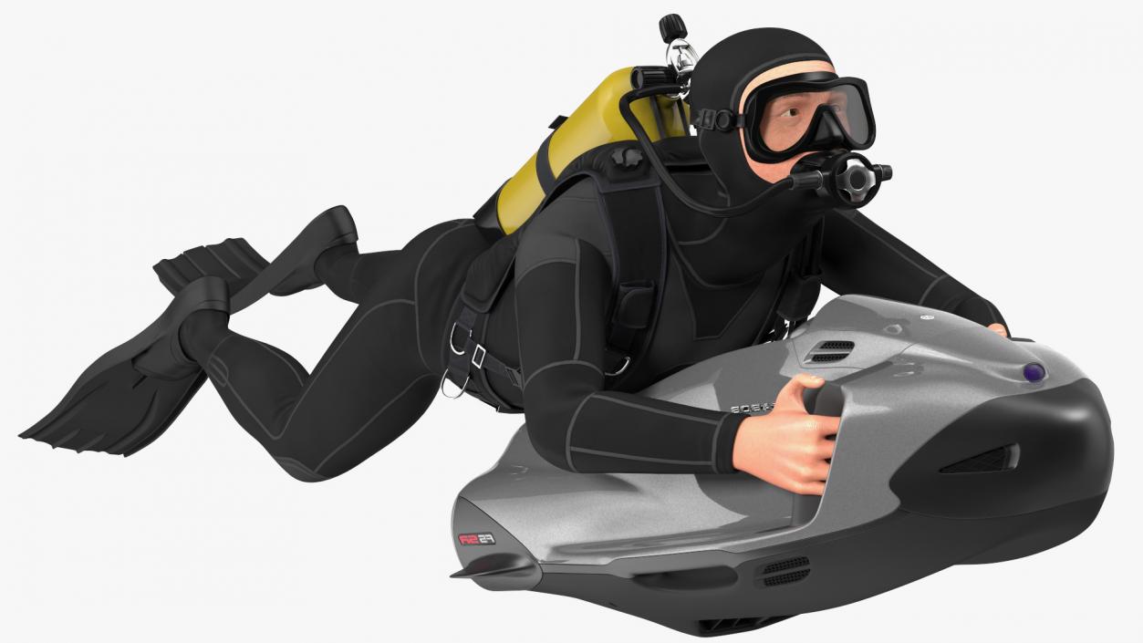 3D Diver with Seabob F5SR Personal Watercraft Rigged for Cinema 4D model