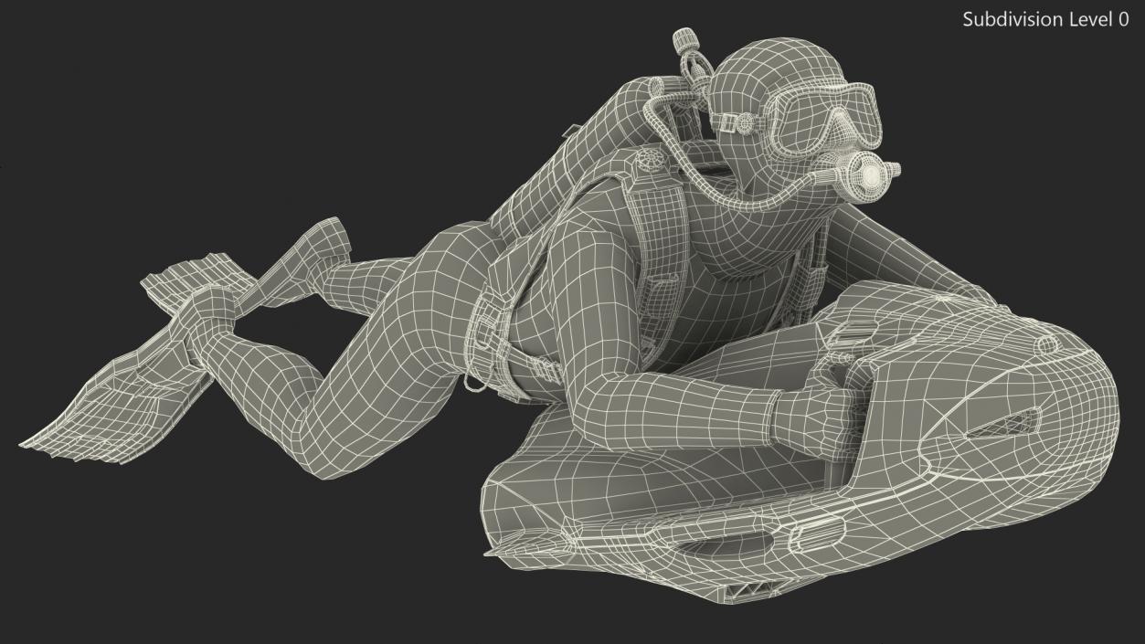 3D Diver with Seabob F5SR Personal Watercraft Rigged for Cinema 4D model