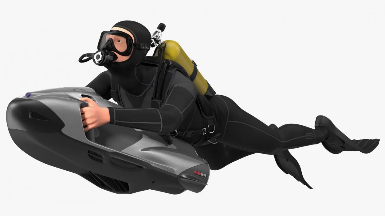 Diver with Seabob F5SR Personal Watercraft Rigged 3D model