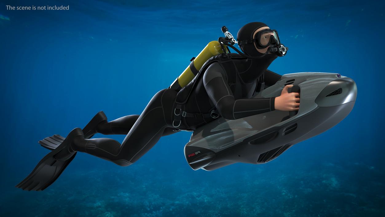 3D Diver with Seabob F5SR Personal Watercraft Rigged for Cinema 4D model