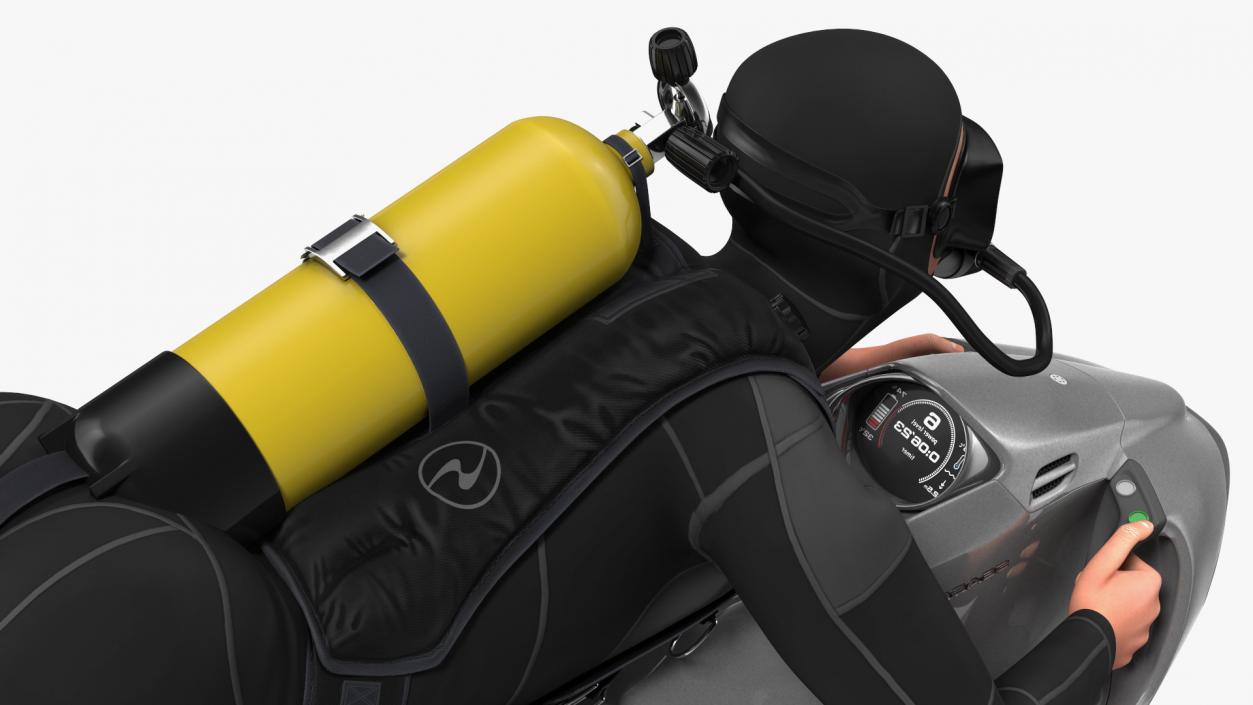 3D Diver with Seabob F5SR Personal Watercraft Rigged for Cinema 4D model