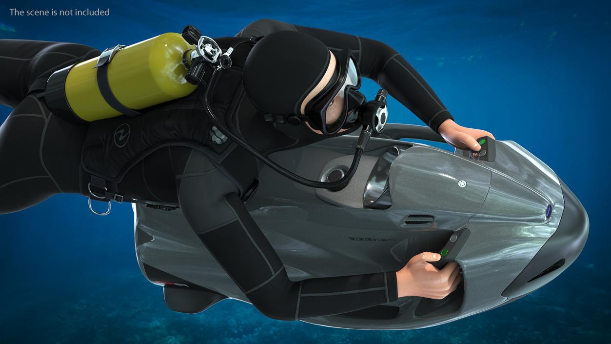 Diver with Seabob F5SR Personal Watercraft Rigged 3D model