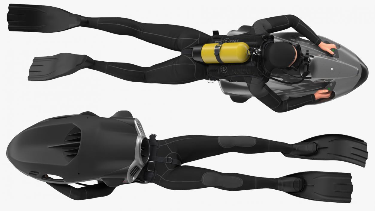 3D Diver with Seabob F5SR Personal Watercraft Rigged for Modo model