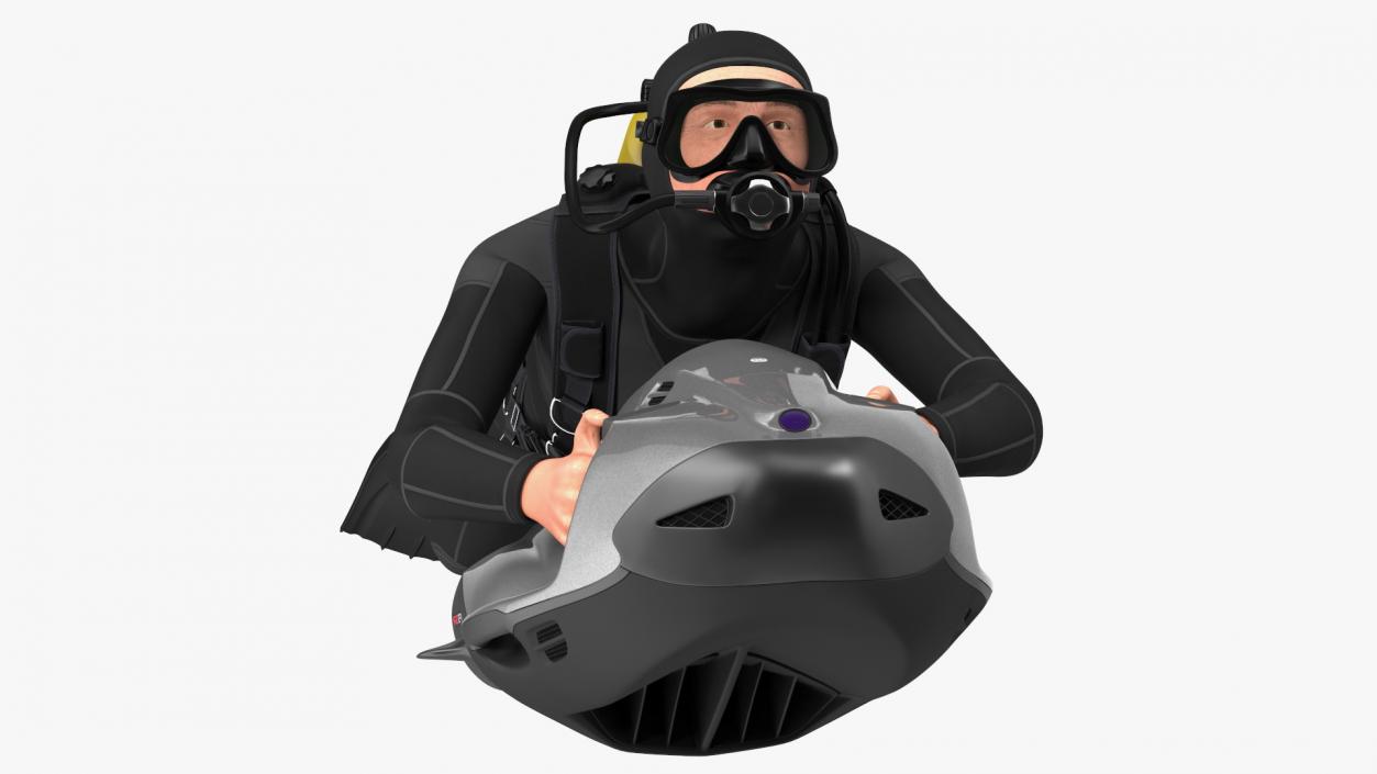 Diver with Seabob F5SR Personal Watercraft Rigged 3D model