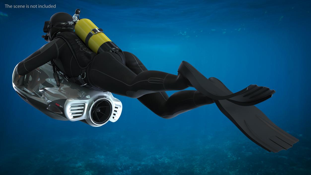 3D Diver with Seabob F5SR Personal Watercraft Rigged for Cinema 4D model