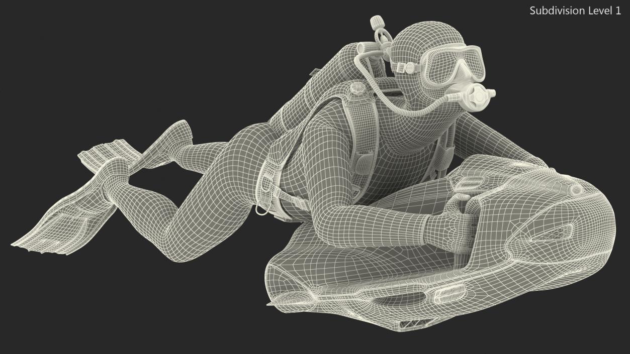 Diver with Seabob F5SR Personal Watercraft Rigged 3D model