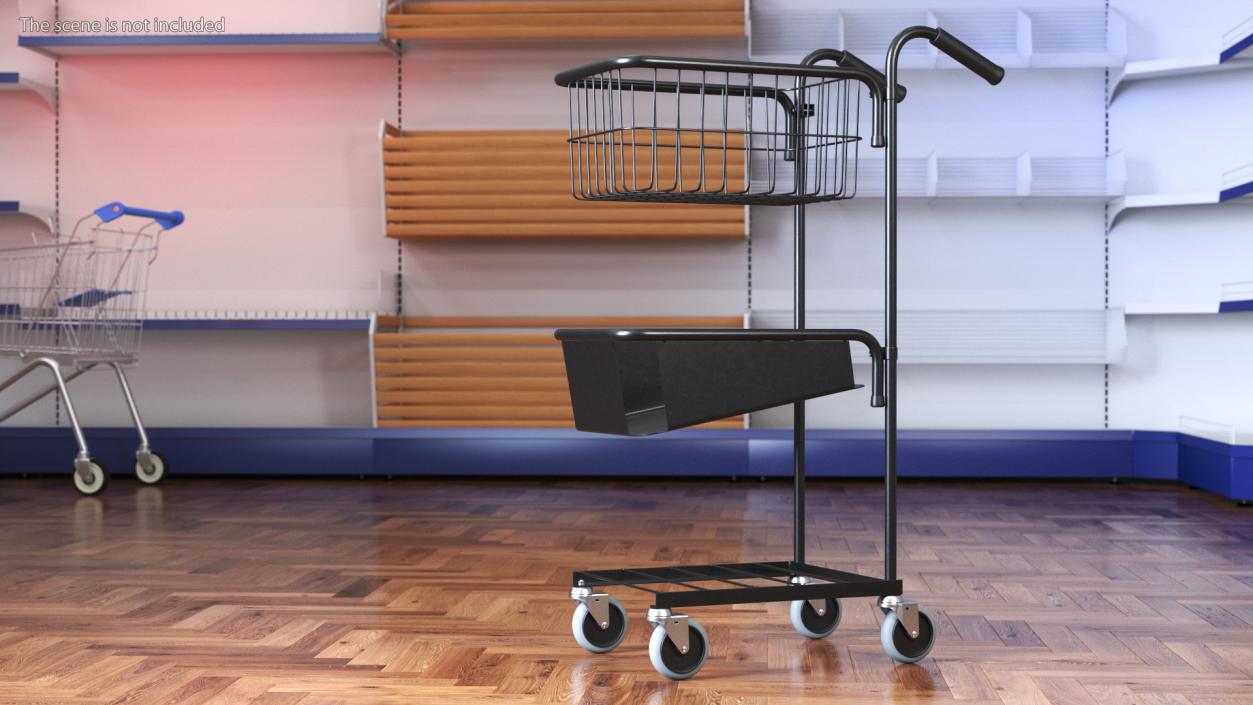 3D model Black Mini Trolley with Basket and File Shelf