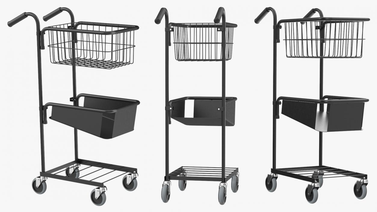 3D model Black Mini Trolley with Basket and File Shelf