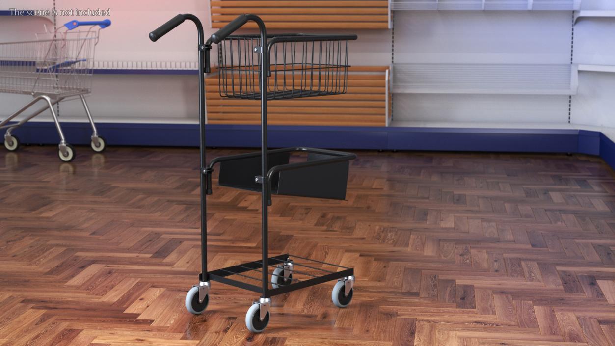 3D model Black Mini Trolley with Basket and File Shelf