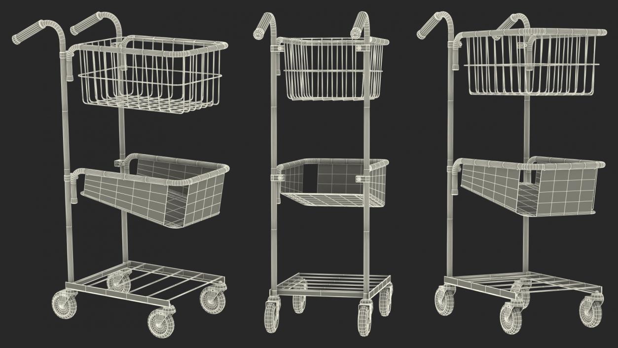 3D model Black Mini Trolley with Basket and File Shelf