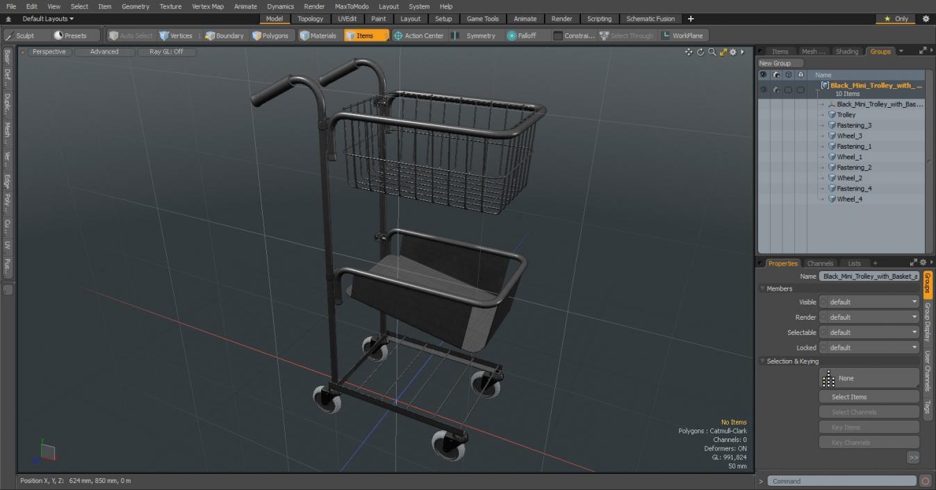 3D model Black Mini Trolley with Basket and File Shelf