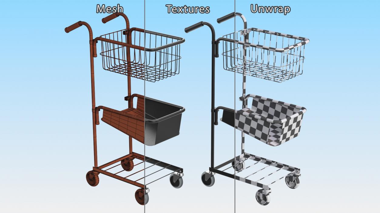 3D model Black Mini Trolley with Basket and File Shelf