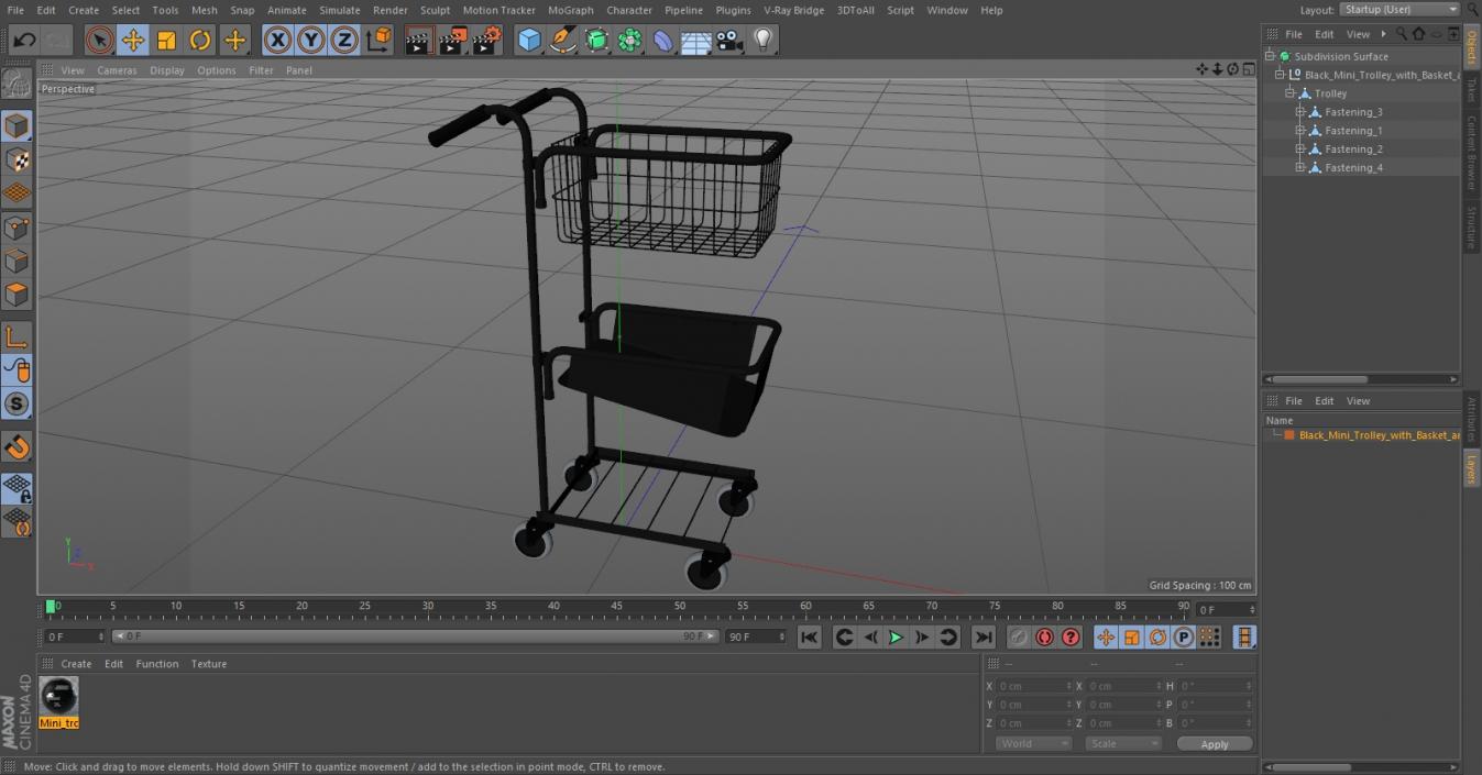 3D model Black Mini Trolley with Basket and File Shelf