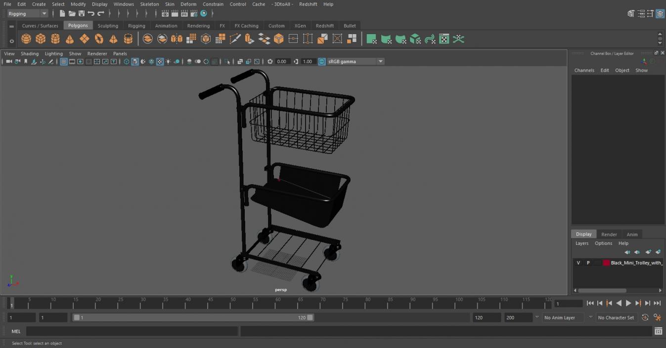 3D model Black Mini Trolley with Basket and File Shelf