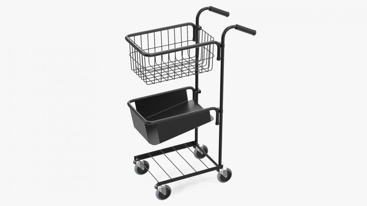 3D model Black Mini Trolley with Basket and File Shelf