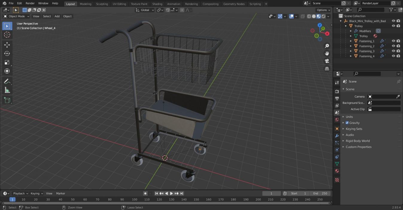 3D model Black Mini Trolley with Basket and File Shelf