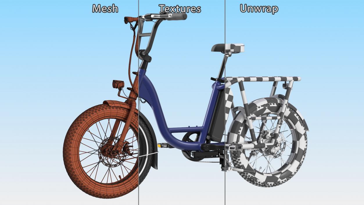 3D model Electric Cargo Bike Blue Rigged for Cinema 4D